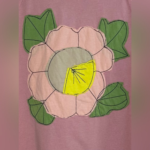 Easel Pink Flower Patch T-shirt Oversized Mineral Wash Bohemian Sz 1X - Picture 9 of 11
